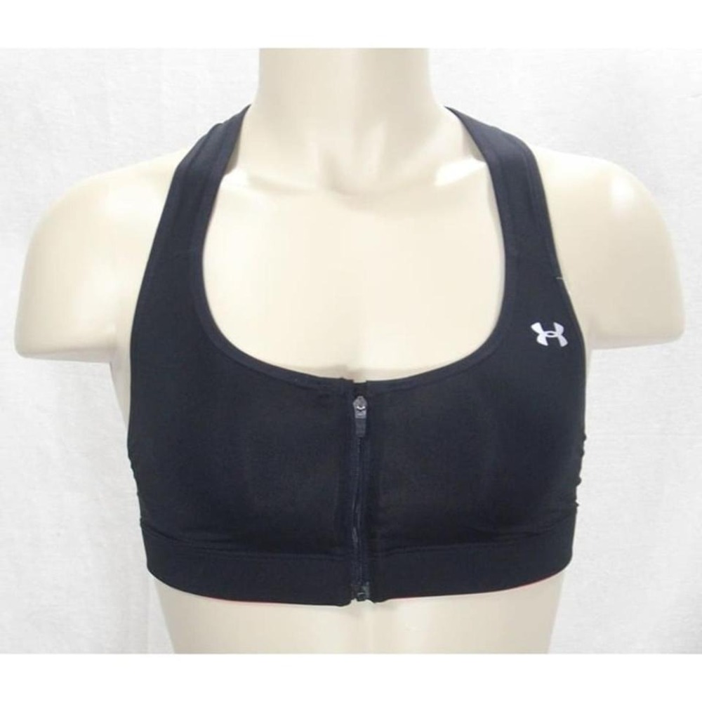 30C‎ Under Armour 1236593 UA Armour Zip-Front Wire Free Protegee Bra Black NWT